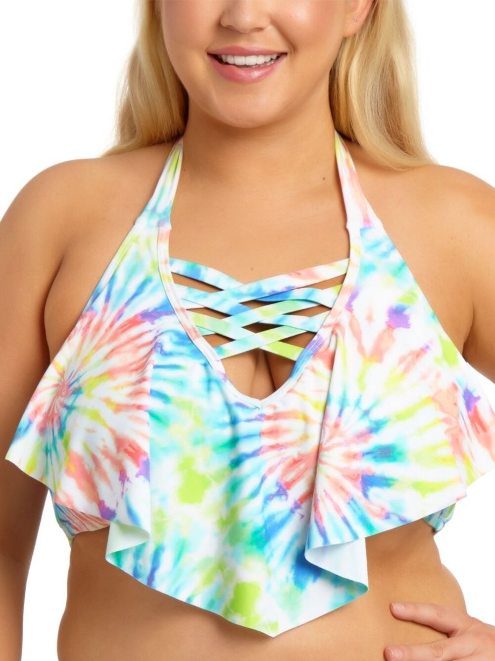 California Waves Womens Strappy Flounce Swim Top